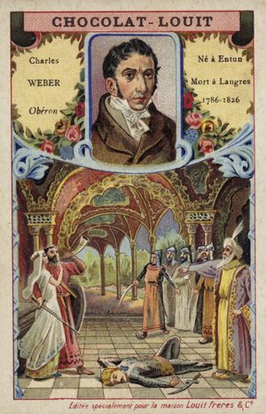 Carl Maria von Weber, German composer, and a scene from his opera Oberon (chromolitho)