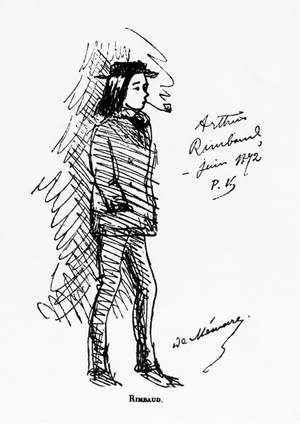 France: A caricature of Arthur Rimbaud (1854 - 1891) drawn by Paul Verlaine (1844 - 1896), c. 1882