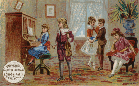 Children Playing Musical Instruments and Dancing (chromolitho)