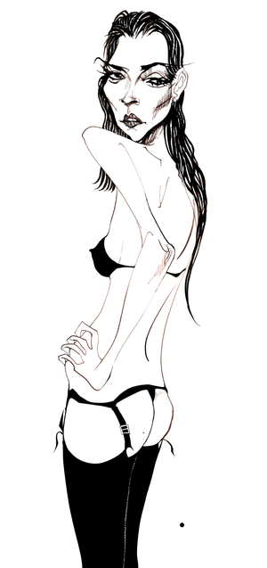 Kate Moss -  caricature of English fashion model, born 1974