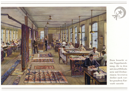 Business of carpet manufacturers Halbmond-Teppichfabrik Von Koch Und Te Kock (colour litho)