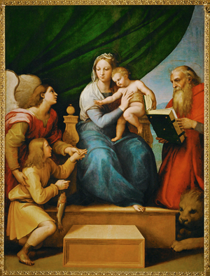 Madonna with young Tobias, who holds a fish in his hand (painting on canvas)