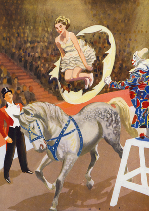 At the Circus: Through the Hoop (colour litho)