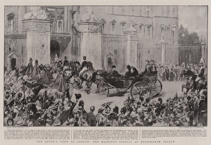 The Queen's Visit to London, Her Majesty's Arrival at Buckingham Palace (litho)