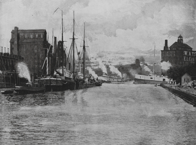 Shipping View, Niagara River (b/w photo)