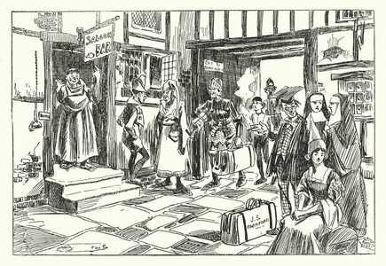 The Canterbury Pilgrims at the Tabard Inn (litho)