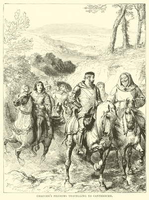 Chaucer's pilgrims travelling to Canterbury (engraving)