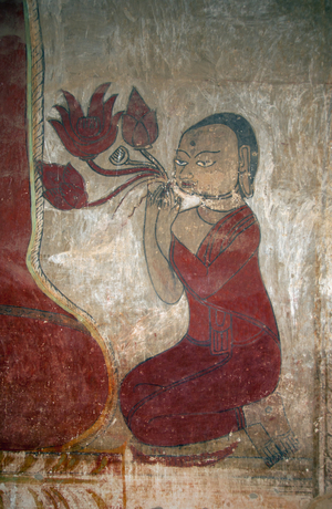 Burma / Myanmar: Fresco showing a disciple at the knee of the Buddha in the Sulamani Temple (12th century), Bagan (Pagan) Ancient City