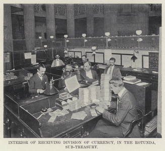 Interior of Receiving Division of Currency, in the Rotunda, Sub-Treasury (b/w photo)