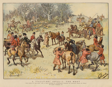 A Tally-Ho idyll: the meet (colour litho)