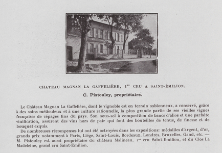 Chateau Magnan la Gaffeliere, Ier Cru, A Saint-Emilion, C Pistouley, proprietaire (b/w photo)
