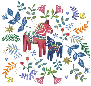 Swedish Dala Horse, 2018 (watercolour and acrylic)