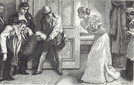 Drunk husband brought home (engraving)