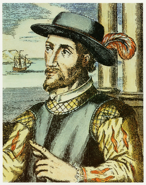 Portrait of Juan Ponce de Leon (1474 – 1521) (hand coloured engraving).