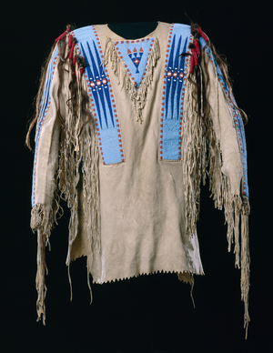 Man's Shirt, c. 1905 (doeskin, glass beads, wool cloth, human or horse hair)