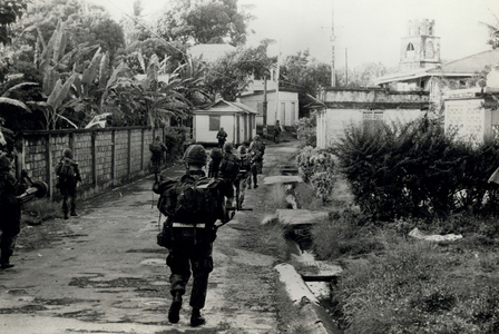 US Marine troops in Grenada, October 1983 (b/w photo)