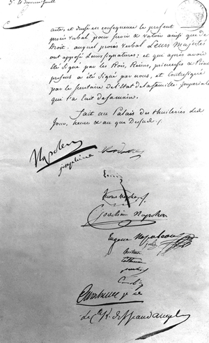 Certificate of divorce between Napoleon 1st and Josephine 1809 : Josephine French empress wife of Napoleon 1st (civil wedding in 1796-1809 religious wedding in 1804-1810) she was repudiated for not giving heir to Napoleon 1st