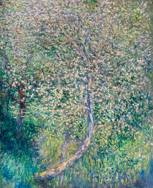 Apple trees in bloom at water's edge, 1880 (oil on canvas)