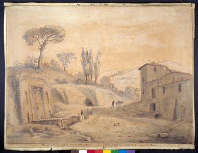 The Antique Fountain near Grotta Ferrata, 1713 (pen & brown ink with wash on paper)