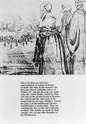 Queen Adelaide watching rugby football, 1839 (drawing)