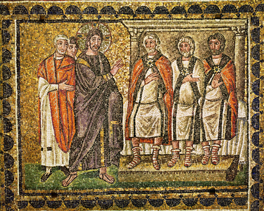 Christ before Caiaphas and high Priests, 6th century (mosaic)