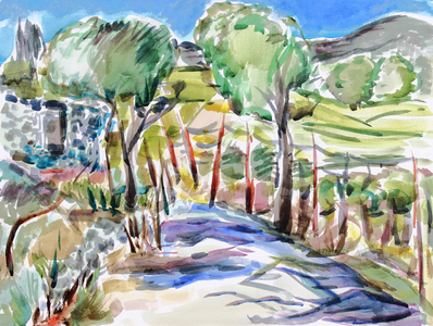 Two Trees in Jack London State Park, 2017, (watercolor on paper)