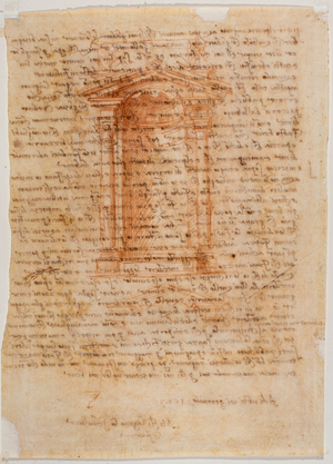 Tabernacle with niche, letter from Michelangelo to Piero Gondi, 1524 (drawing)