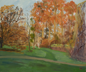 November Sun on the Redwoods (oil on canvas)