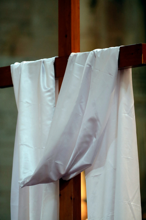 Notre Dame de Beaune basilica, Holy week, Shrouded Cross, also known as the Draped Cross or Resurrection Cross Beaune, France, 2019 (photo)