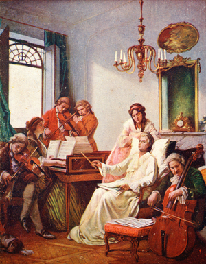 Mozart conducting his requiem (print)