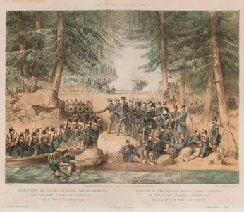 Landing of the French troops near Bomarsund in the Aland Islands, August 8th 1854 (lithograph, tinted)