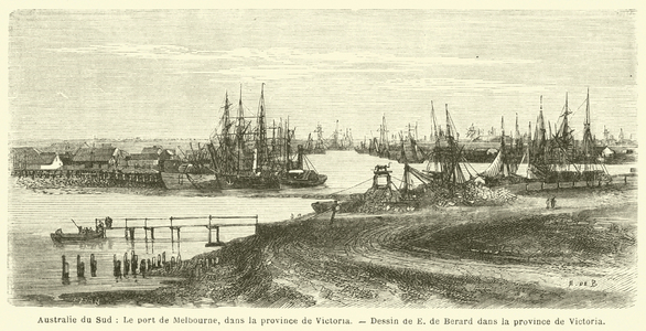 Australie du Sud, Le port de Melbourne, dans la province de Victoria (engraving)