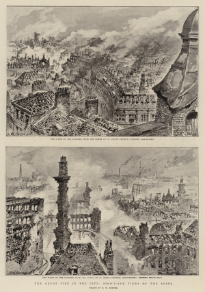 The Great Fire in the City, Bird's-Eye Views of the Ruins (litho)
