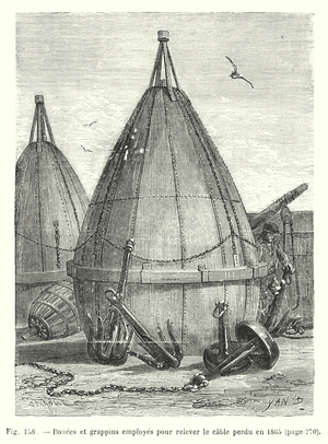 Bouees et grappins employes pour relever le cable perdu en 1865 (engraving)