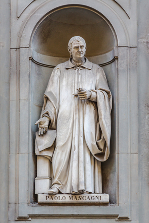 Florence, Florence Province, Tuscany, Italy.  Statue in Piazzale degli Uffizi of Italian physician Paolo Mascagni 1755-1815, who first completely described the lymphatic system. (photo)