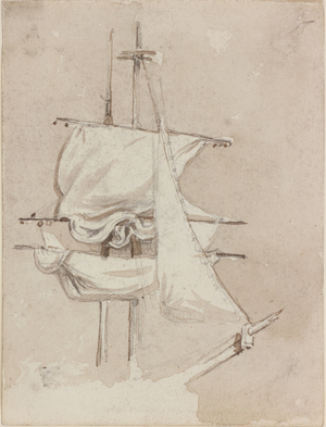 Sails on a Square-Rigged Mast (pencil & watercolour on paper)