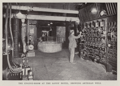 Savoy Hotel, London: The engine-room, showing artesian well (b/w photo)