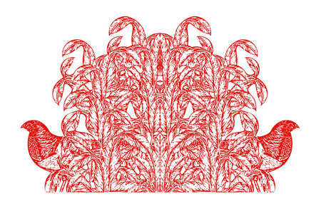 Bold Red Peahens, 2020 (digital)