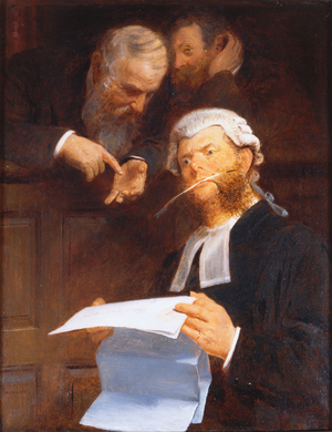 Instructing the Lawyer (oil on canvas)