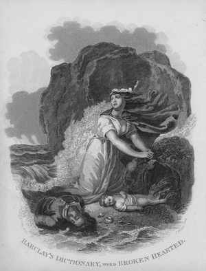 Barclays Dictionary, word: Broken hearted (engraving)