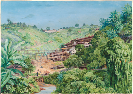 View of the old gold works at Morro Velho, Brazil, 1872-73 (oil on board)