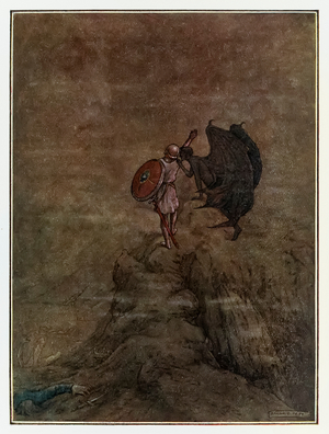 Christian passes through the Valley of the Shadow of Death from The Pilgrims Progress by John Bunyan