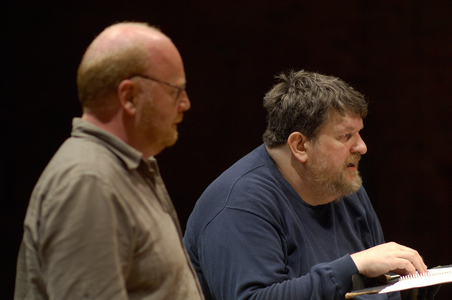 John Woolrich and Oliver Knussen - at Snape Maltings during a rehearsal for the Aldeburgh Festival, Suffolk, UK, June 2007