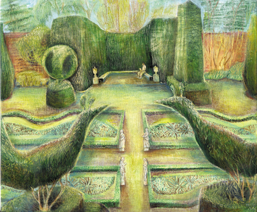 The Long Garden, Cliveden, birds, 2002 (oil on board)