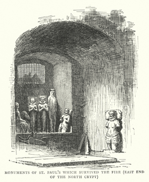 Monuments of St Paul's which survived the Fire, East End of the North Crypt (engraving)