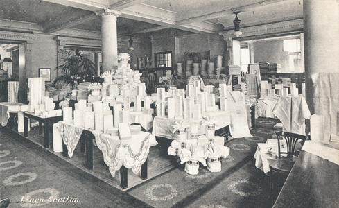 Linen section in Selfridges department store (b/w photo)