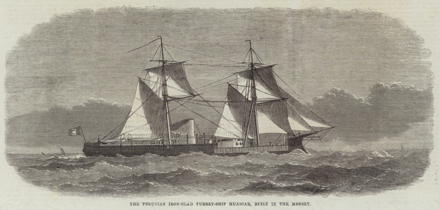 The Peruvian Iron-Clad Turret-Ship Huascar, built in the Mersey (engraving)