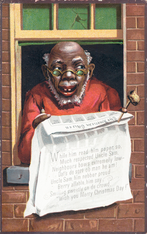 Negro Man reading newspaper, Christmas Card (chromolitho)