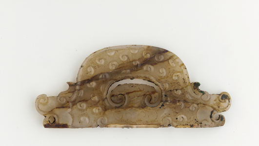 Semi-circular plaque with dragon heads at ends, 5th-4th century BC (jade)