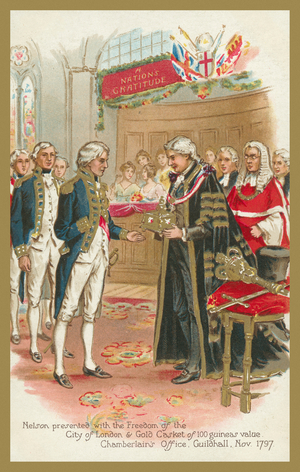 Nelson presented with the Freedom of the City of London, November 1797 (colour litho)